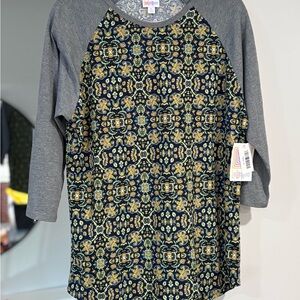 LuLaRoe Gray and Gold Patterned Top
